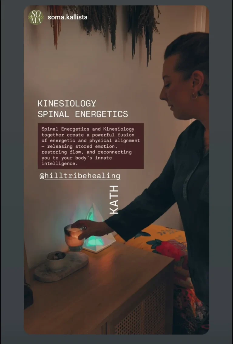 Kath Whitehorn preparing the treatment space at Soma Kallista before a Kinesiology and Spinal Energetics session.